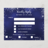 Navy blauen Silber Menü wählt Hochzeit RSVP Karte (Vorderseite)