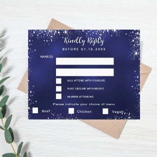 Navy blauen Silber Menü wählt Hochzeit RSVP Karte