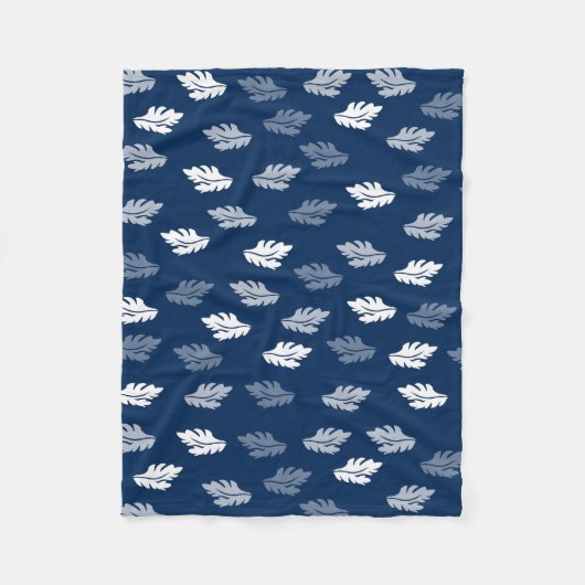 Navy Blauer Antiker Blätter Muster Fleecedecke (Vorderseite)