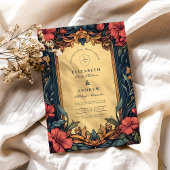 Navy Blauer Blumenzelt Art Nouveau Einladung