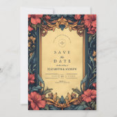 Navy Blauer Blumenzelt Art Nouveau Save The Date (Vorderseite)
