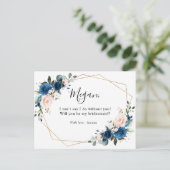 Navy Blauer Blütenschwarm wird meine Bridesmaid se Postkarte (Stehend Vorderseite)