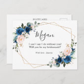 Navy Blauer Blütenschwarm wird meine Bridesmaid se Postkarte (Vorne/Hinten)