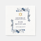 Navy Blauer Botanischer Bar Mitzvah Bat Mitzvah Serviette (Vorderseite)
