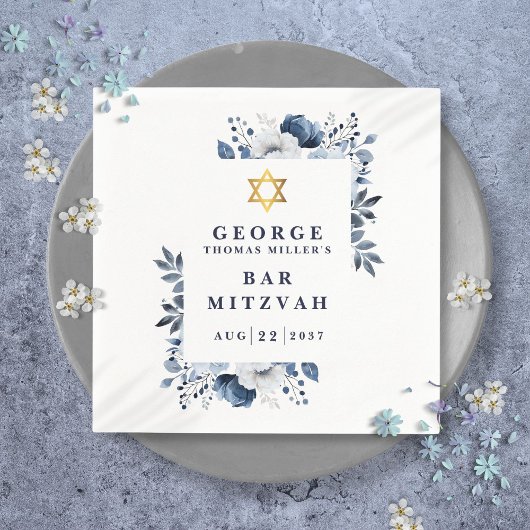 Navy Blauer Botanischer Bar Mitzvah Bat Mitzvah Serviette