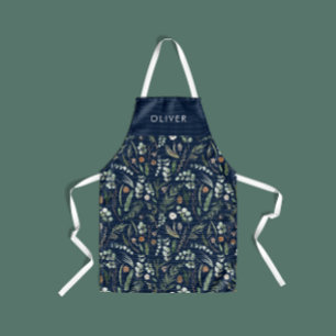 Navy blauer botanischer, eleganter, moderner Famil Schürze