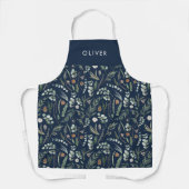 Navy blauer botanischer, eleganter, moderner Famil Schürze (Vorderseite)