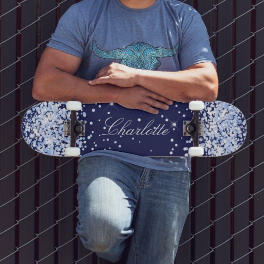 Navy blauer Comfetti Name elegantes Mädchen Skateboard (Außenbereich 3)