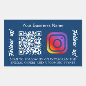 Navy blauer Firmenname qr Code Instagram Rechteckiger Aufkleber (Vorderseite)