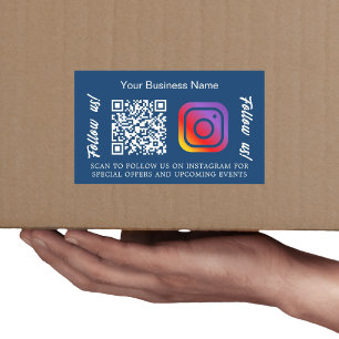 Navy blauer Firmenname qr Code Instagram Rechteckiger Aufkleber