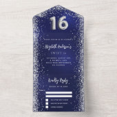 Navy blauer Glitzer Sweet 16 uAwg All In One Einladung (Innen Boden)