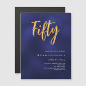 Navy blauer Gold moderner 50. Geburtstag Luxus Magneteinladung (Vorne/Hinten)