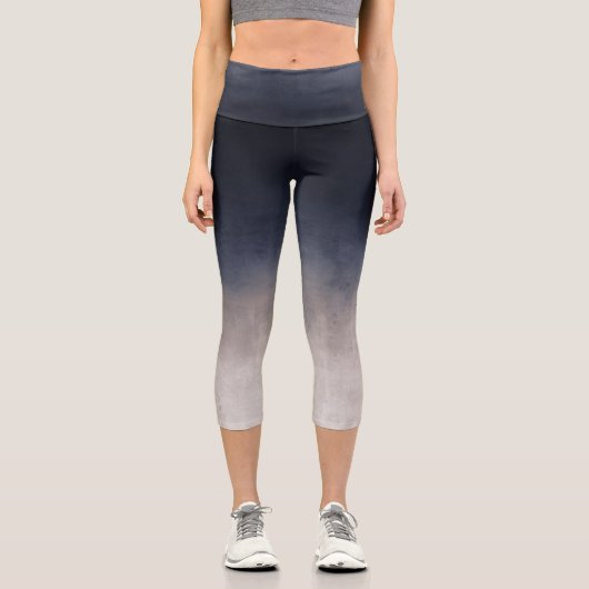 Navy Blauer Grau Weiße Gradient rusbre Capri Leggings (Vorderseite)