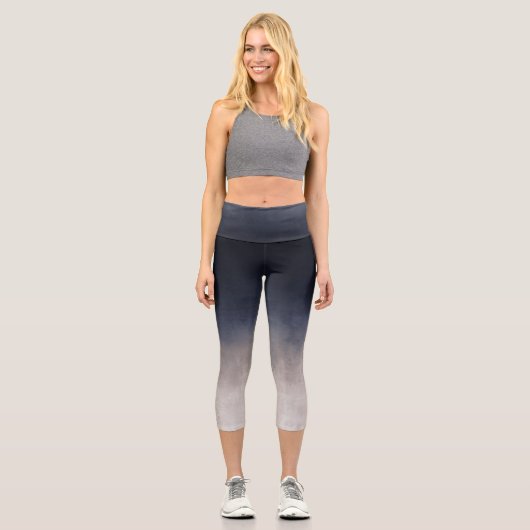 Navy Blauer Grau Weiße Gradient rusbre Capri Leggings (Vorderseite)