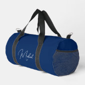 Navy Blauer Mit Monogramm Name Gym Sportreisen Duffle Bag (Rechte Ecke)