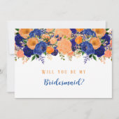 Navy blauer Orangenblumen wirst du meine Bridesmai Einladung (Vorderseite)