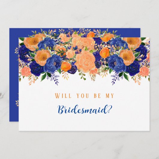 Navy blauer Orangenblumen wirst du meine Bridesmai Einladung (Vorne/Hinten)