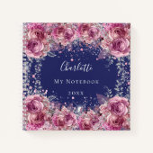 Navy blauer Rosa Blütenname Glitzer elegant Notizblock (Vorderseite)