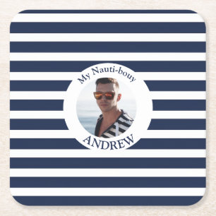 Navy Blauer Streifen Nautisches Foto Rechteckiger Pappuntersetzer