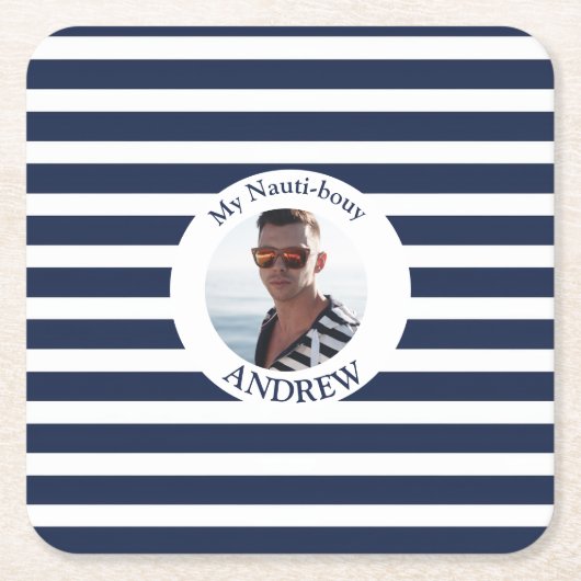 Navy Blauer Streifen Nautisches Foto Rechteckiger Pappuntersetzer (Vorderseite)