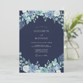 Navy-Blauer Träumerischer Winterhochzeit Einladung (Stehend Vorderseite)