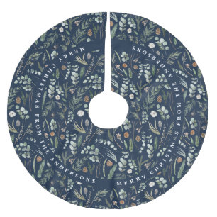 Navy blauer Weihnachten Modernes minimales botanis Polyester Weihnachtsbaumdecke