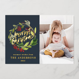 Navy blauer Weihnachtsgottesdienst, elegantes mode Folien Feiertagskarte