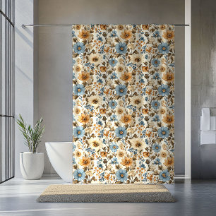 Navy Blaues Blumen-Boho-Terrakotta-Akzente Vorhang
