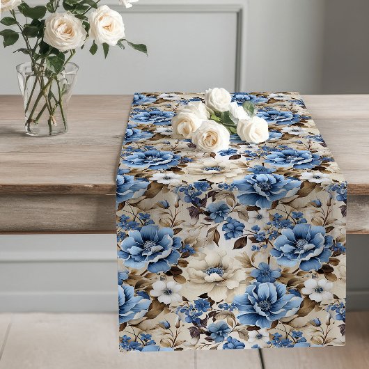 Navy Blaues Blumen Heim Tischläufer