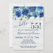 Navy Blaues Blumen-Rustic 55. Geburtstagsfeier Einladung (Vorderseite)