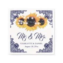 Navy Blaues Blumen-Spitzen-Sonnenblumen-Hochzeit