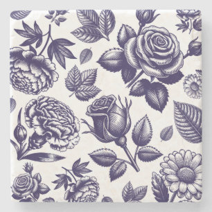 Navy Blaues Blumen-Vintage Steinuntersetzer