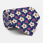 Navy Blaues Blumenmuster Krawatte (Gerollt)