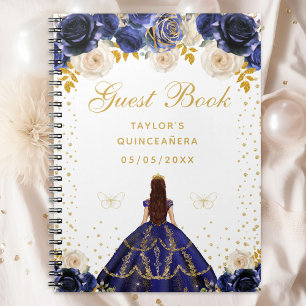 Navy Blaues Blumenprinzessin Quinceañera Notizblock