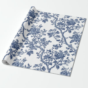 Navy Blaues Blumenranken-Toile-Gartenparty-Einwick Geschenkpapier