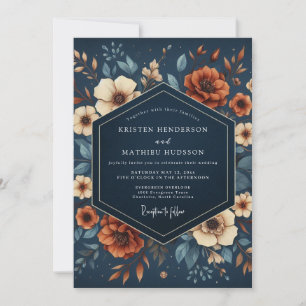 Navy-Blaues Blumiges Herbst-Eleganz-Hochzeit Einladung