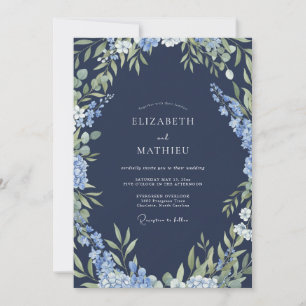 Navy-Blaues Botanisches Umarmungs-Hochzeit Einladung