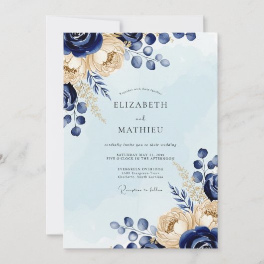 Navy-Blaues Chic Winterhochzeit Einladung (Vorderseite)