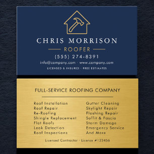 Navy Blaues Dachdecker-Profi Gold Metallisch Visitenkarte