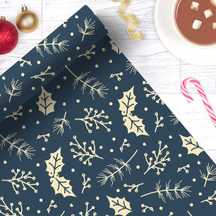 Navy Blaues Florales Blattwerk Botanisches Weihnac Geschenkpapier