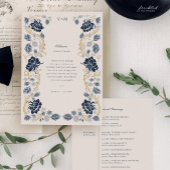 Navy Blaues Florales Jugendstil-Hochzeitsprogramm Einladung