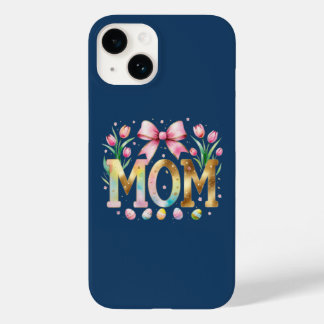 Navy Blaues Florales MOM-Schriftzug mit Tulpen Case-Mate iPhone 14 Hülle