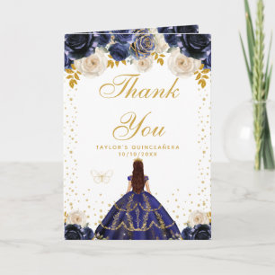 Navy Blaues Florales Prinzessin Quinceañera Dankeskarte