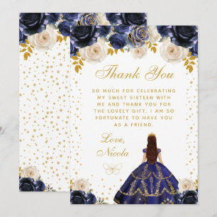 Navy Blaues Florales Prinzessin Quinceañera Dankeskarte