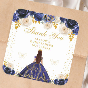 Navy Blaues Florales Prinzessin Quinceañera Quadratischer Aufkleber