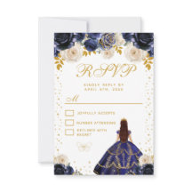 Navy Blaues Florales Prinzessin Quinceañera