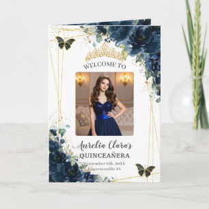 Navy Blaues Florales Quinceañera-Ereignisreihenfol Programm