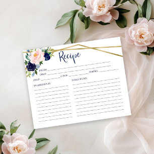 Navy Blaues Florales Rezeptkarte für Brautparty