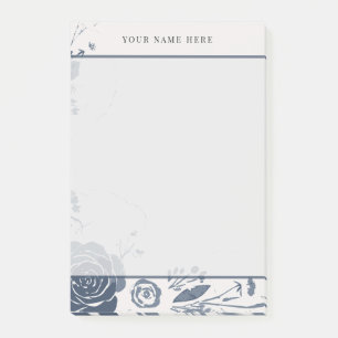 Navy-Blaues florales Wasserfarbendesign mit Namen Post-it Klebezettel