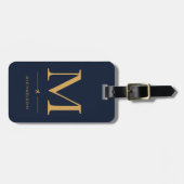 Navy Blaues Gold Monogramm-Gepäckanhänger Gepäckanhänger (Vorderseite horizontal)